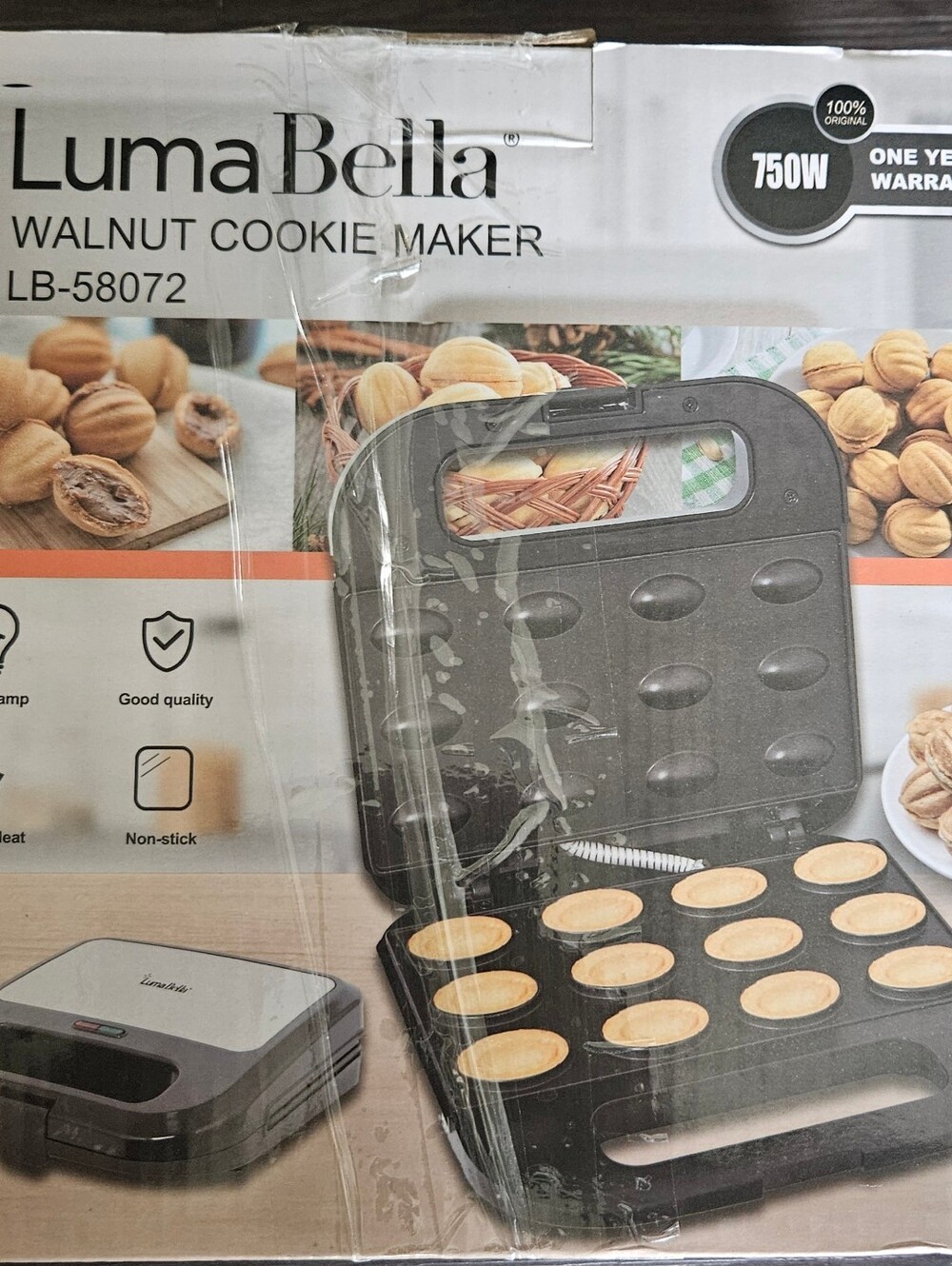 Abella Black Walnut Cookie Maker - 750W Non-Stick Electric Iron